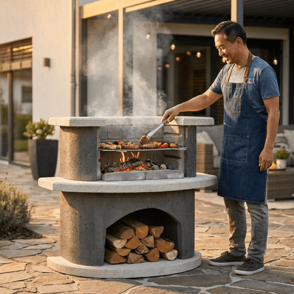 Buschbeck Luzern Grill Bar Masonry Barbecue in White Quartz and Anthracite
