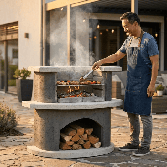 Buschbeck Luzern Grill Bar Masonry Barbecue in White Quartz and Anthracite