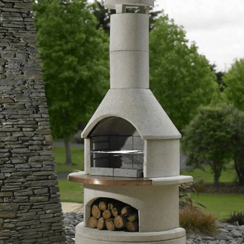 Buschbeck Rondo Masonry Barbecue in White Granite with Copper Insert