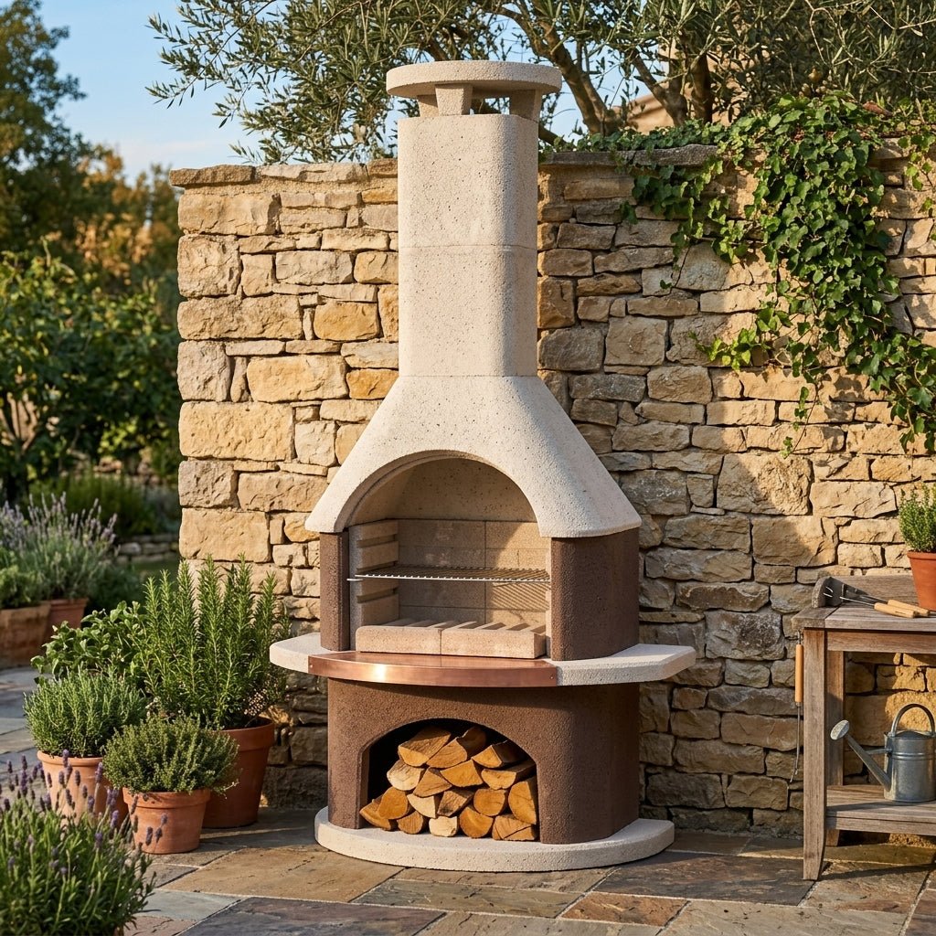 Buschbeck San Remo Masonry Barbecue in White & Brown with Copper Insert