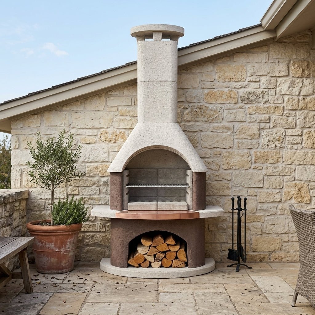 Buschbeck San Remo Masonry Barbecue in White & Brown with Copper Insert