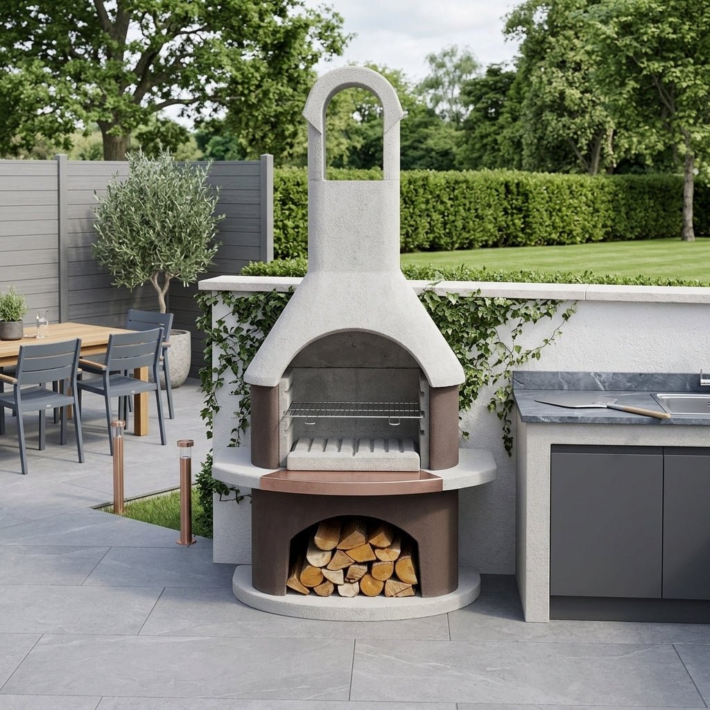 Buschbeck St Moritz Masonry Barbecue in White & Brown with Copper Insert