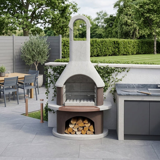 Buschbeck St Moritz Masonry Barbecue in White & Brown with Copper Insert