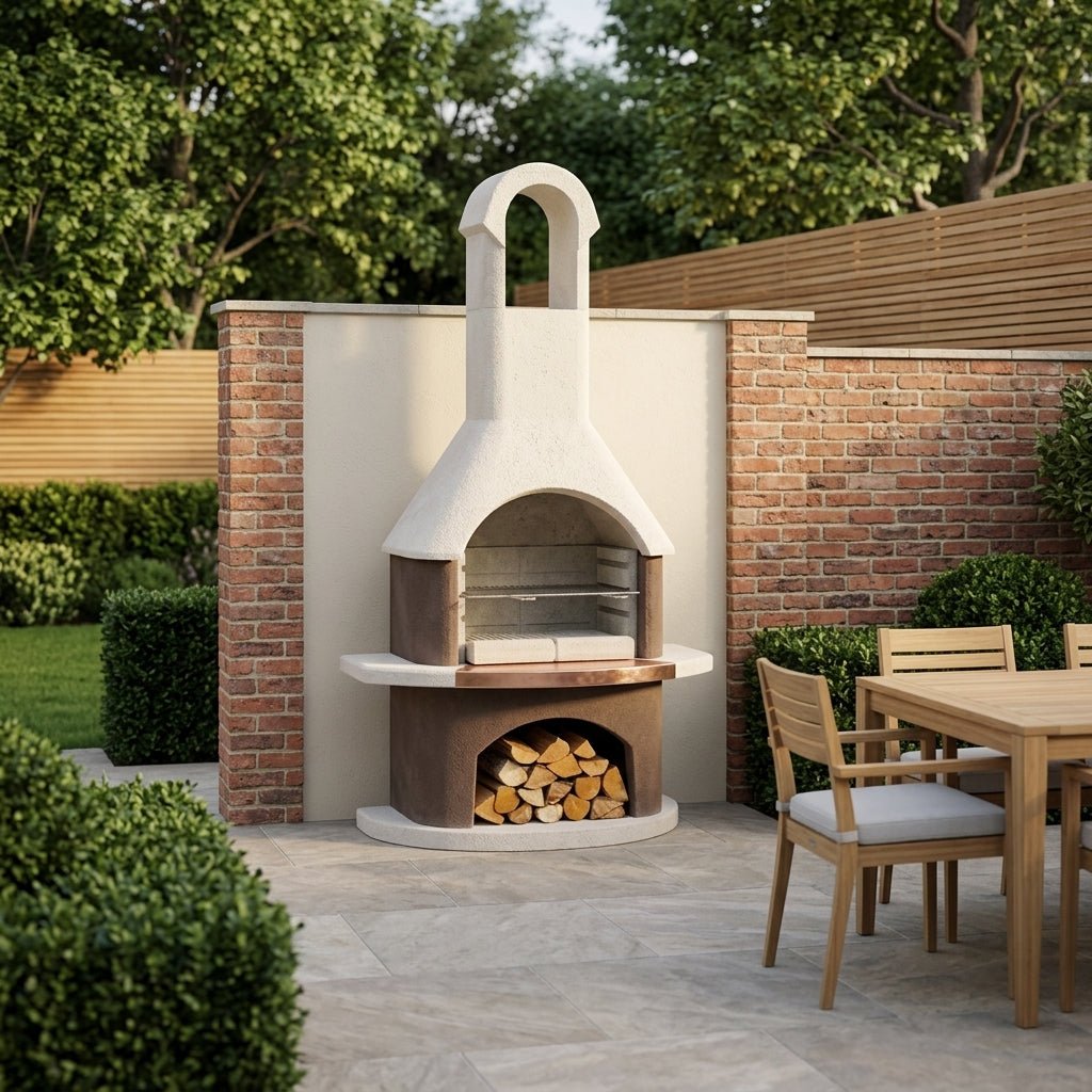 Buschbeck St Moritz Masonry Barbecue in White & Brown with Copper Insert