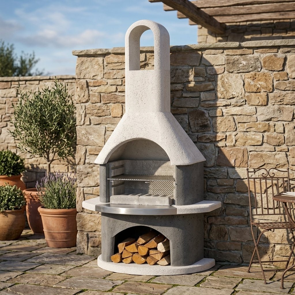 Buschbeck Stockholm Masonry Barbecue in White & Gray Granite with Steel Insert