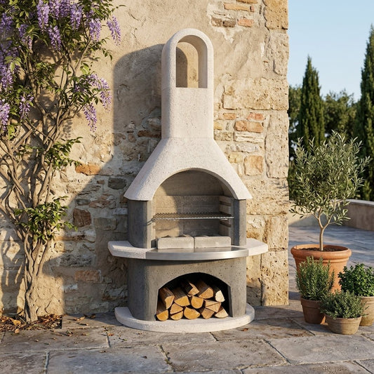 Buschbeck Stockholm Masonry Barbecue in White & Gray Granite with Steel Insert