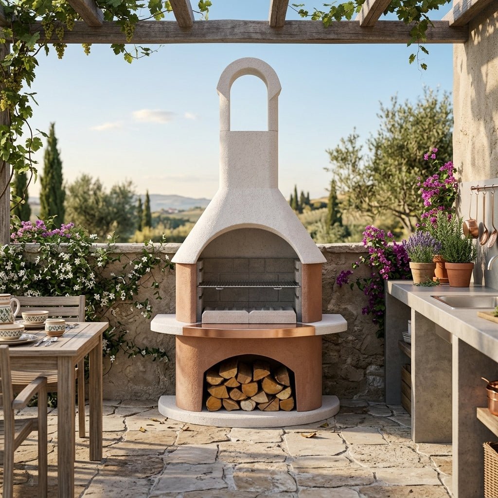 Buschbeck Toscana Masonry Barbecue in White & Terracotta Granite with Copper Insert