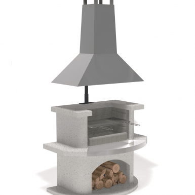 Buschbeck Venedig Masonry Barbecue with Stainless Steel Hood in White Granite with Steel Insert