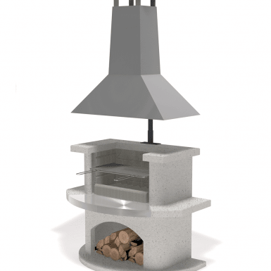 Buschbeck Venedig Masonry Barbecue with Stainless Steel Hood in White Granite with Steel Insert