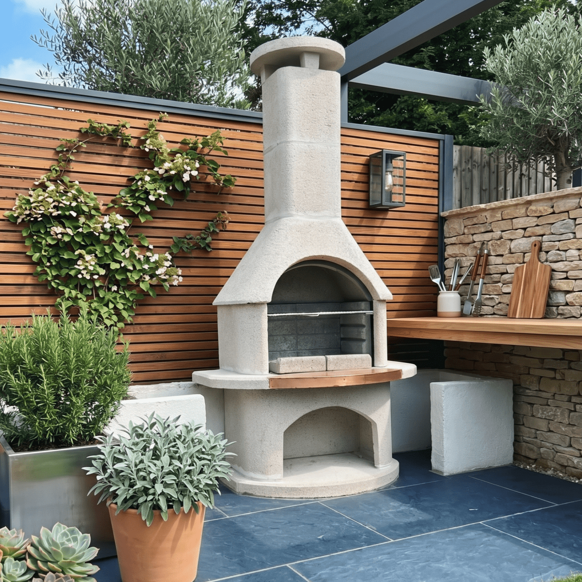 Buschbeck Venezia Masonry Barbecue in White Granite with Copper Insert