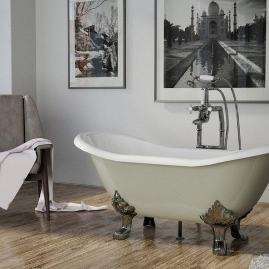 Hurlingham Byron Cast Iron Bath Without Tap Holes - baths - Ice Cold Spice | Farrow & Ball Mizzle Painted L11560 x W765 x H720