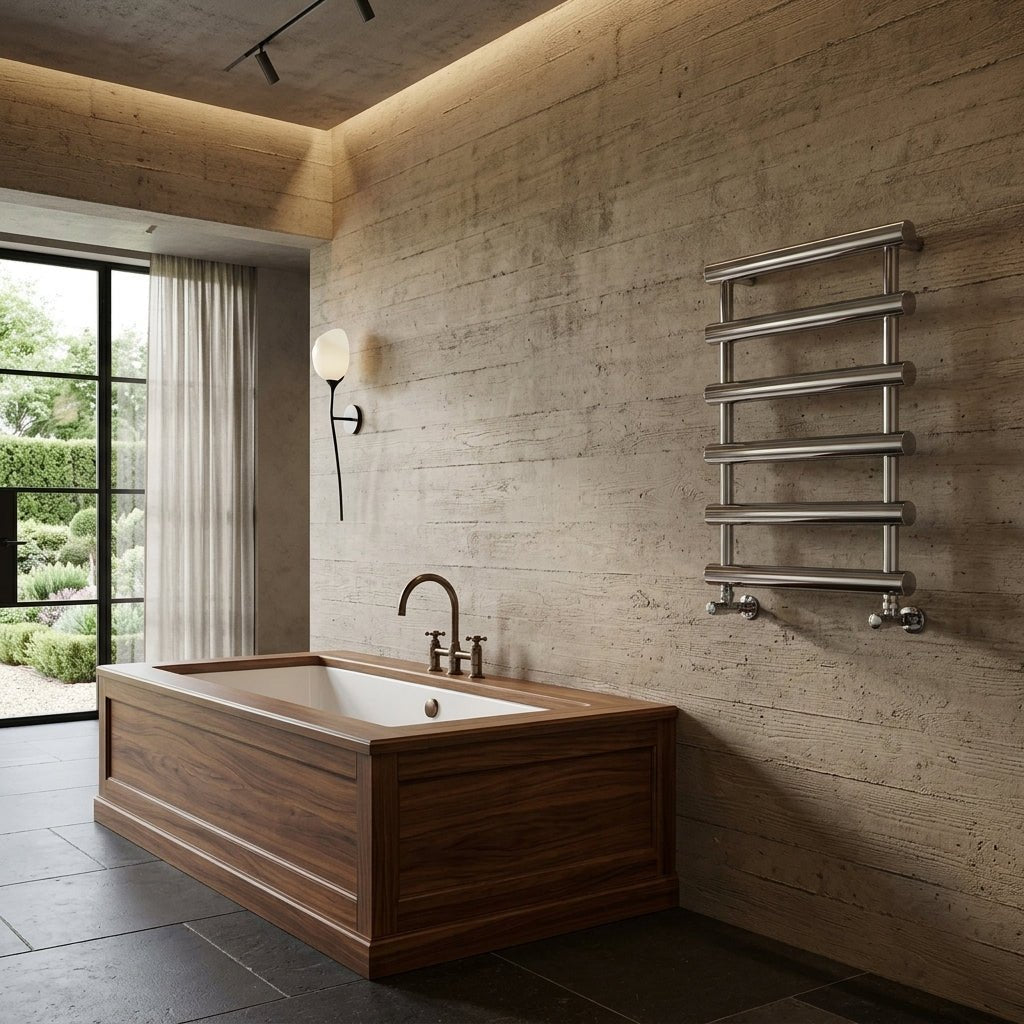 Carisa Aldo Tubular Steel Ladder Bathroom Radiator in Polished Chrome in Polished Chrome