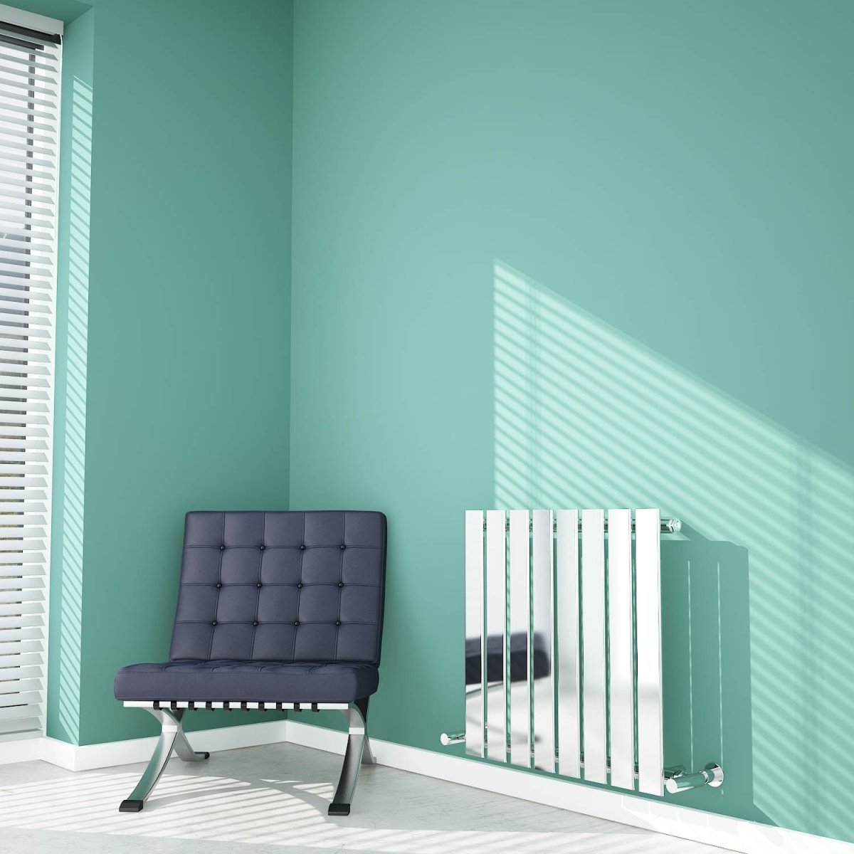 Carisa Anika Reflective Steel Flat Panel Horizontal Radiator in Polished Chrome