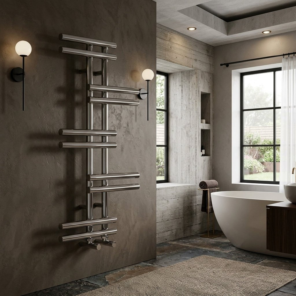 Carisa Antara Designer Steel Towel Radiator in Polished Chrome in Polished Chrome