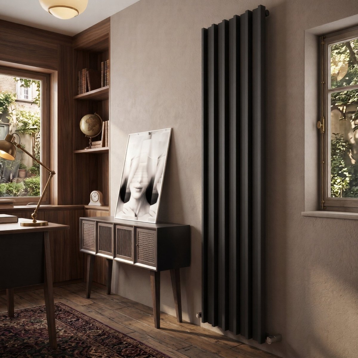 Carisa Barkod Steel Vertical Designer Radiator in Textured Black
