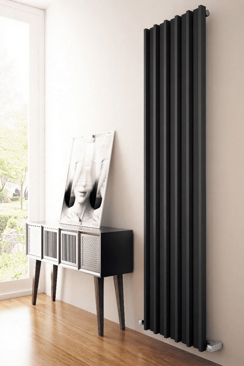 Carisa Barkod Steel Vertical Designer Radiator in Textured Black