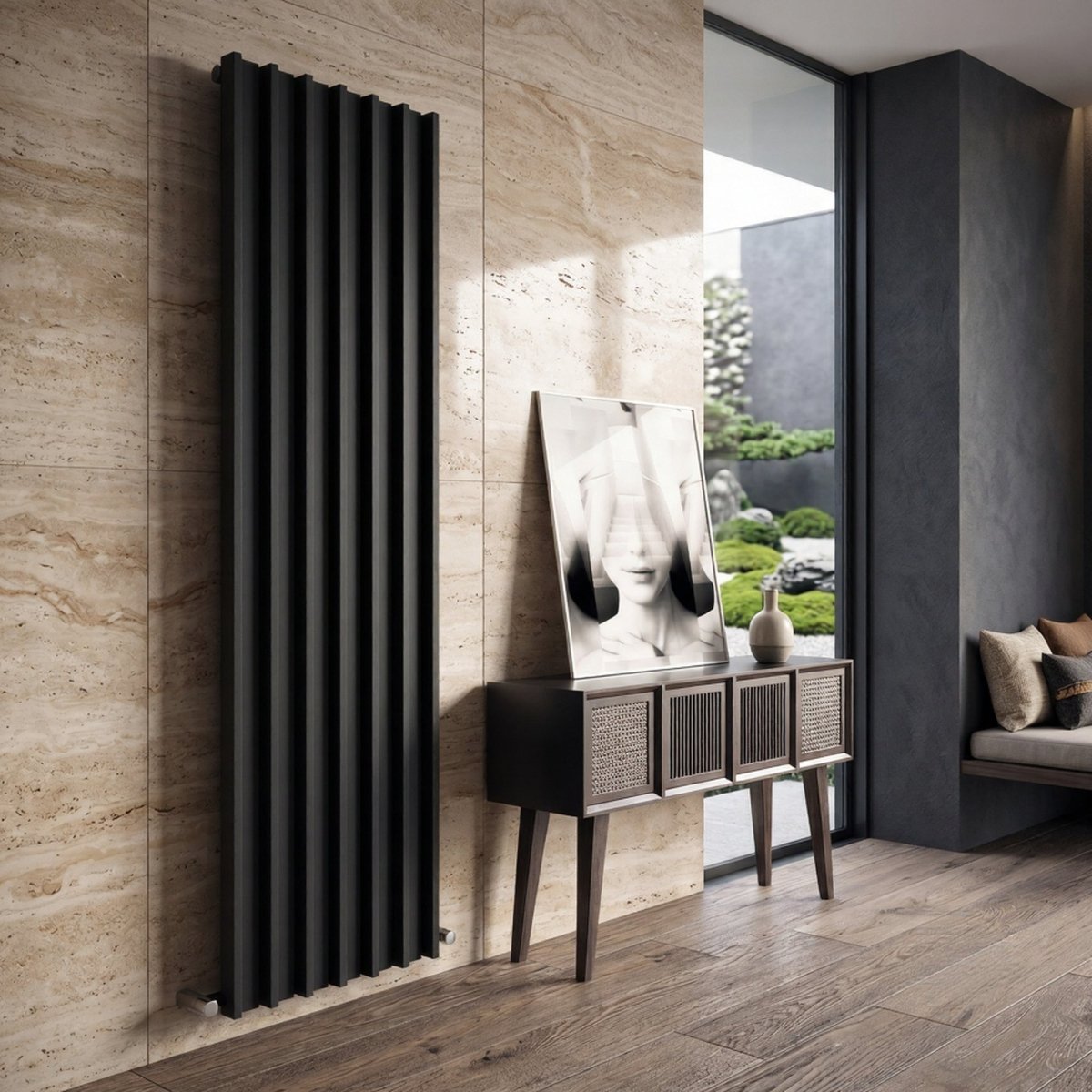 Carisa Barkod Steel Vertical Designer Radiator in Textured Black
