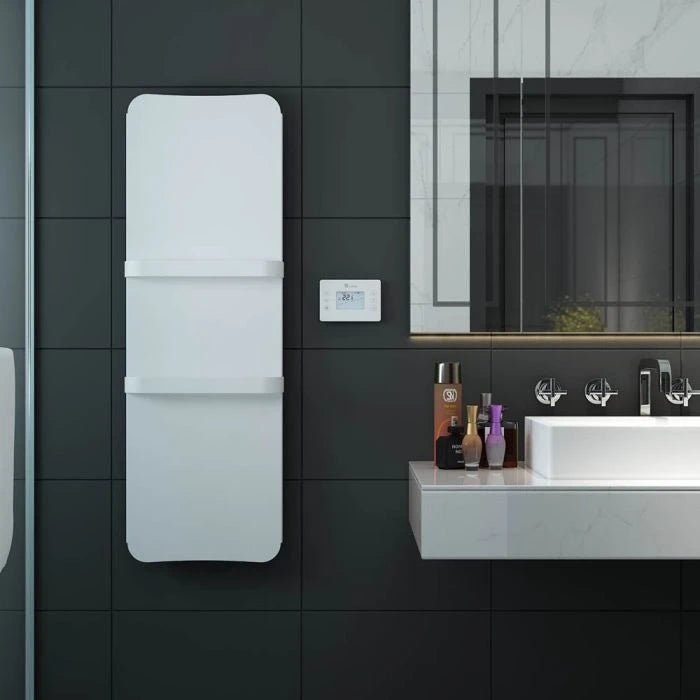 Carisa Boreas Flat Vertical Electric Aluminium Radiator | CUSTOM MADE in 1200H x 400W (with Towel Holder)