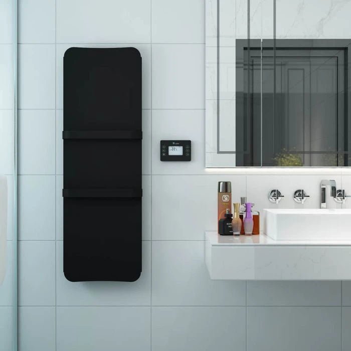 Carisa Boreas Flat Vertical Electric Aluminium Radiator | CUSTOM MADE in 1200H x 400W (with Towel Holder)