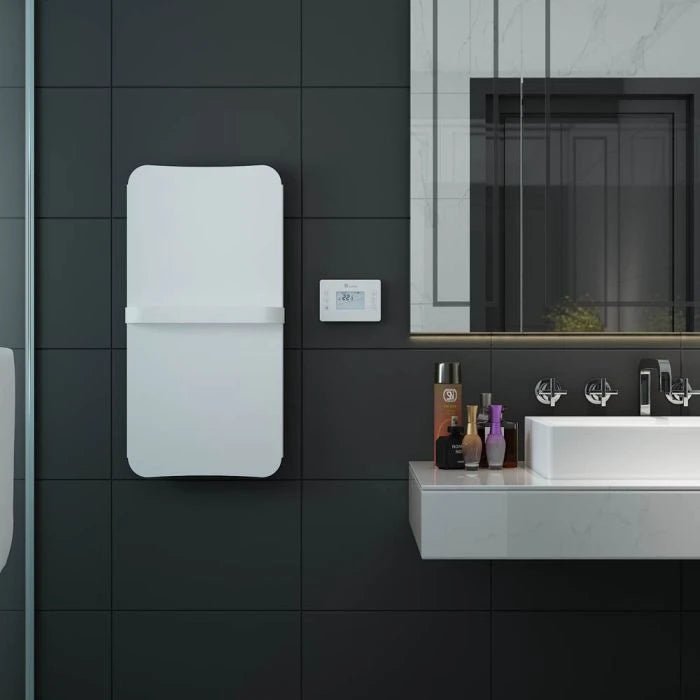 Carisa Boreas Flat Vertical Electric Aluminium Radiator | CUSTOM MADE in 800H x 400W (with Towel Holder)