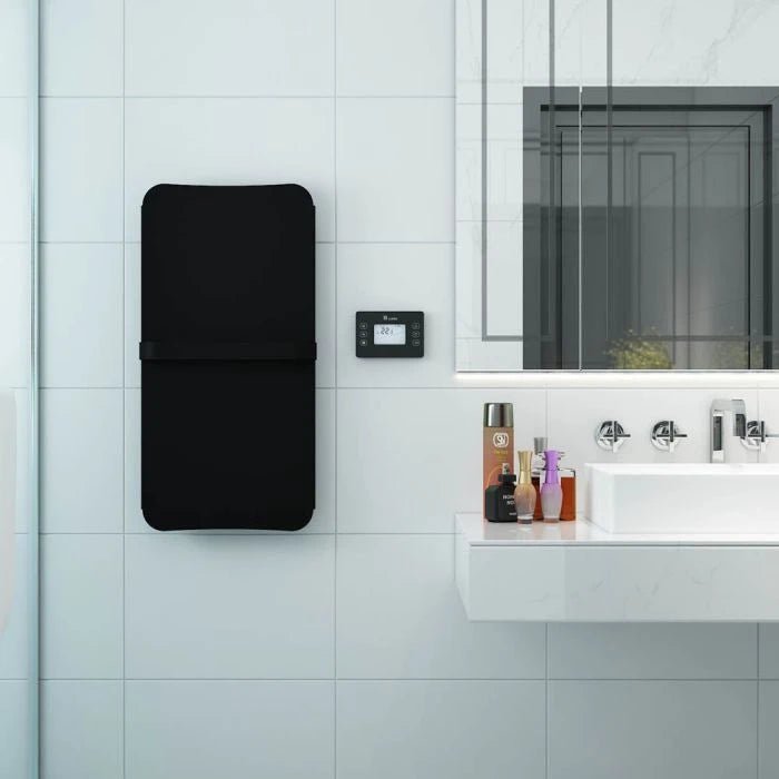 Carisa Boreas Flat Vertical Electric Aluminium Radiator | CUSTOM MADE in 800H x 400W (with Towel Holder)