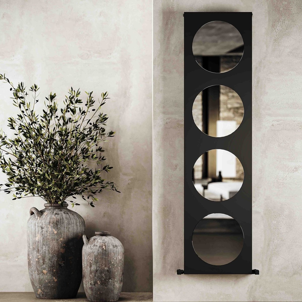 Carisa Circles Mirror Vertical Aluminium Radiator in 1800H x 470W (50 mm/MIDDLE)