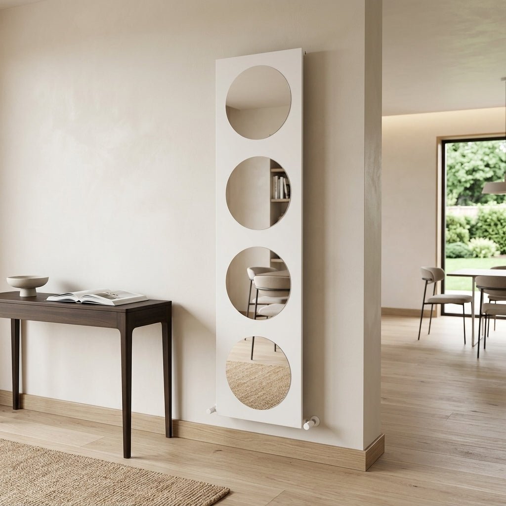 Carisa Circles Mirror Vertical Aluminium Radiator in 1800H x 470W