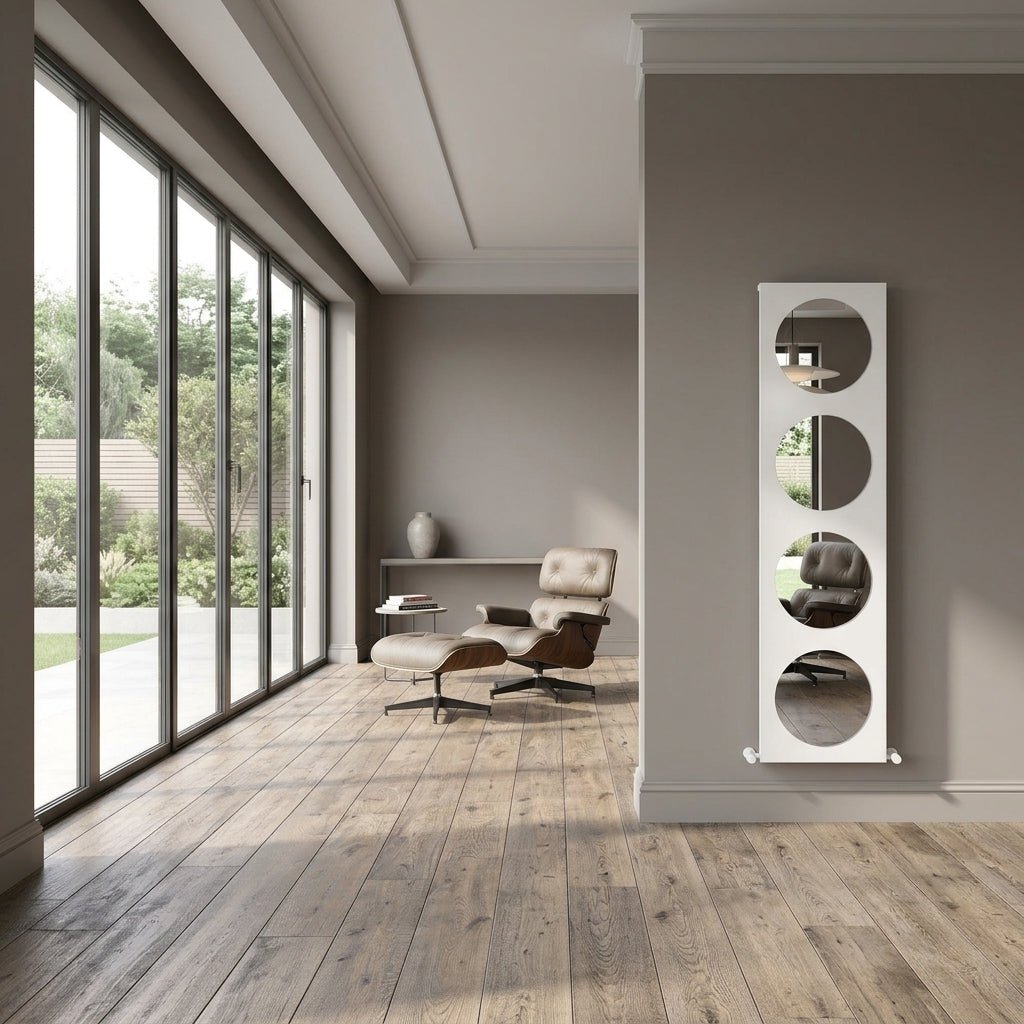 Carisa Circles Mirror Vertical Aluminium Radiator in 1800H x 470W