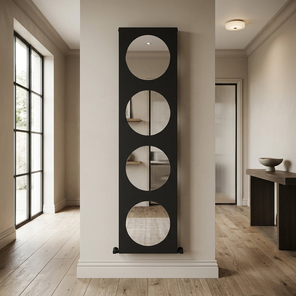 Carisa Circles Mirror Vertical Aluminium Radiator in 1800H x 470W