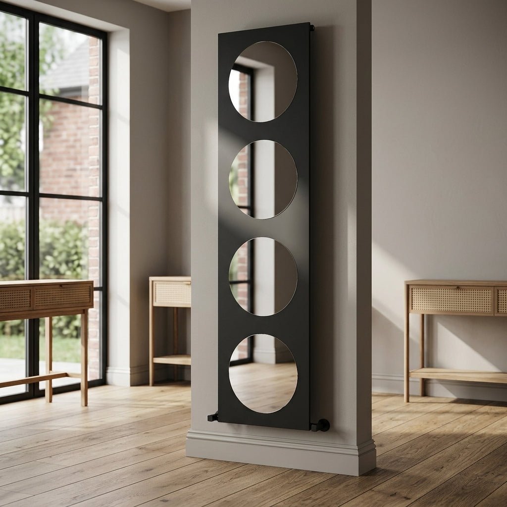 Carisa Circles Mirror Vertical Aluminium Radiator in 1800H x 470W