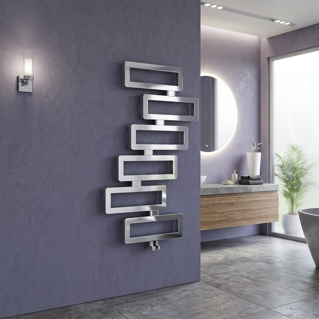 Carisa Domino Mirror Polished Designer Steel Towel Radiator in Mirror Polished