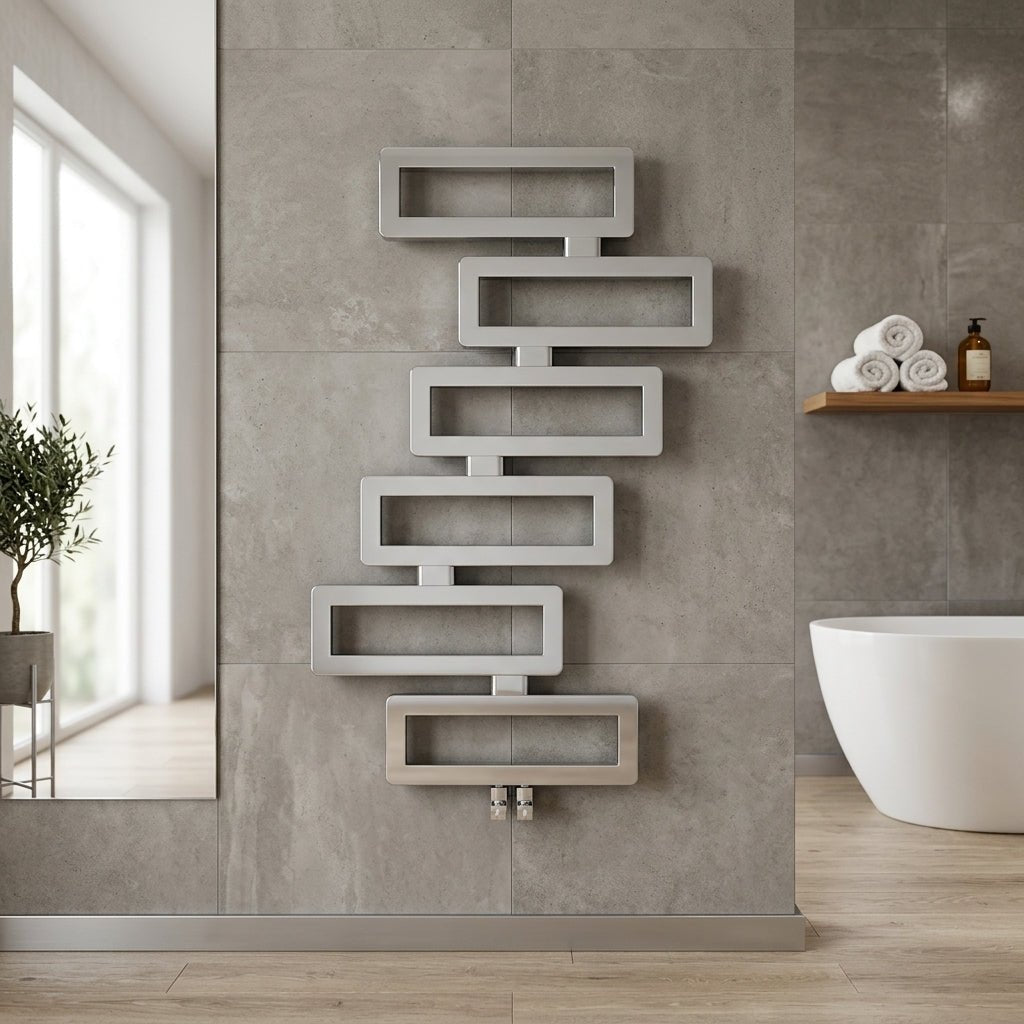 Carisa Domino Mirror Polished Designer Steel Towel Radiator in Mirror Polished