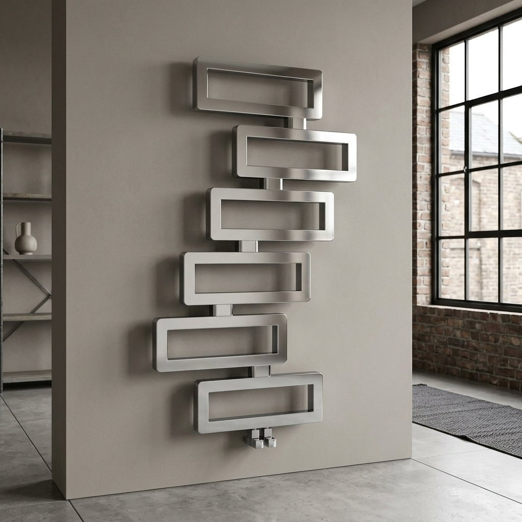 Carisa Domino Mirror Polished Designer Steel Towel Radiator in Mirror Polished