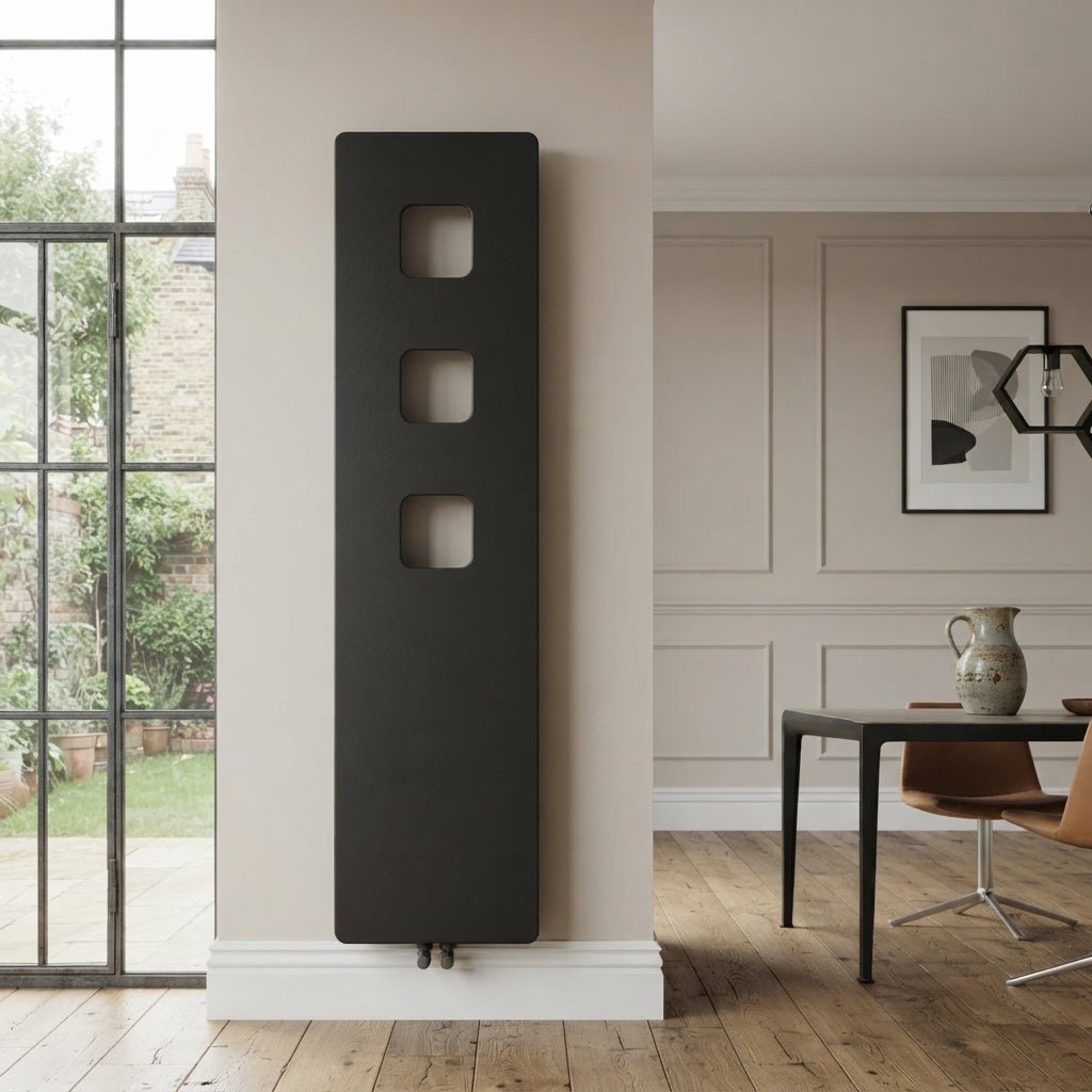 Carisa Dublin Vertical Flat Panel Designer Steel Radiator in Textured Black