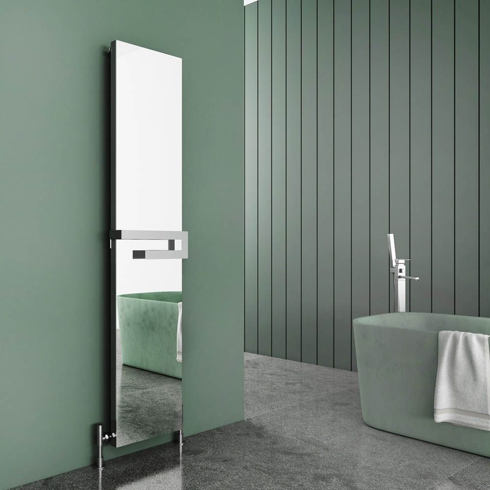 Carisa Elvino Aluminium Designer Bathroom Mirror Radiator in 1800H x 370W