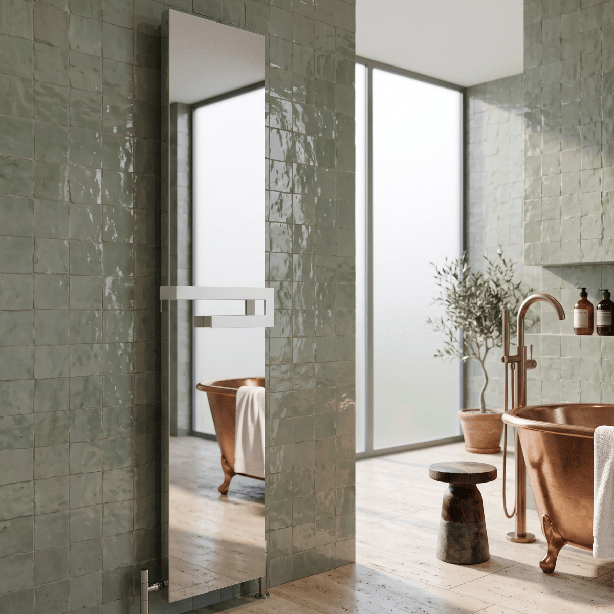Carisa Elvino Aluminium Designer Bathroom Mirror Radiator in 1800H x 370W