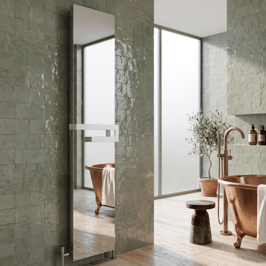 Carisa Elvino Aluminium Designer Bathroom Mirror Radiator in 1800H x 370W