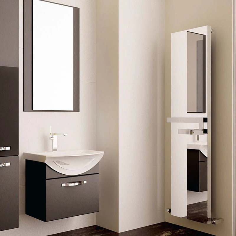 Carisa Elvino Aluminium Designer Bathroom Mirror Radiator in 1800H x 370W