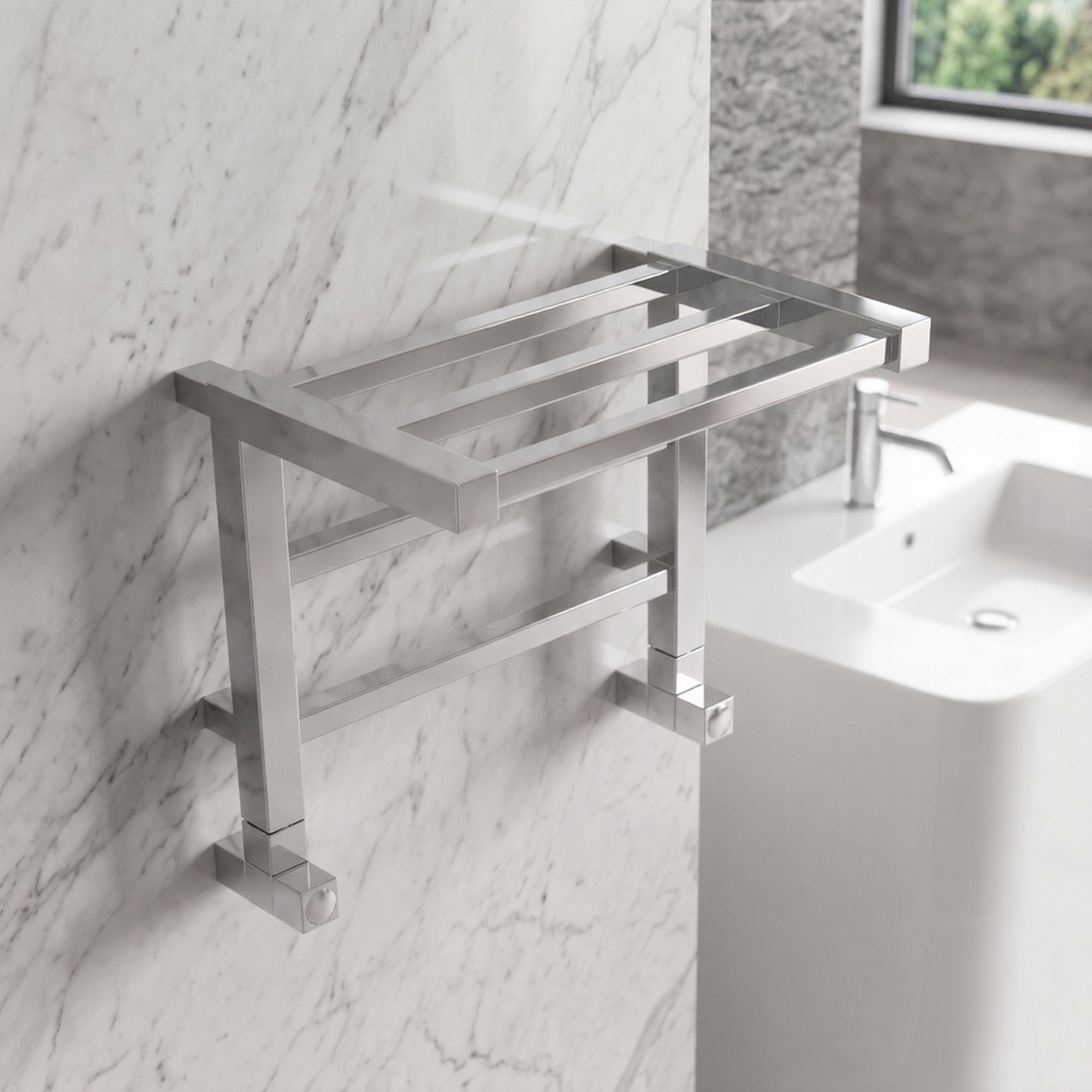 Carisa Etage Heated Designer Bathroom Towel Shelf in Steel