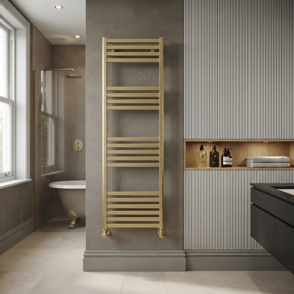 Carisa Fame Aluminium Brushed Brass Bathroom Towel Radiator in 400H x 1000W