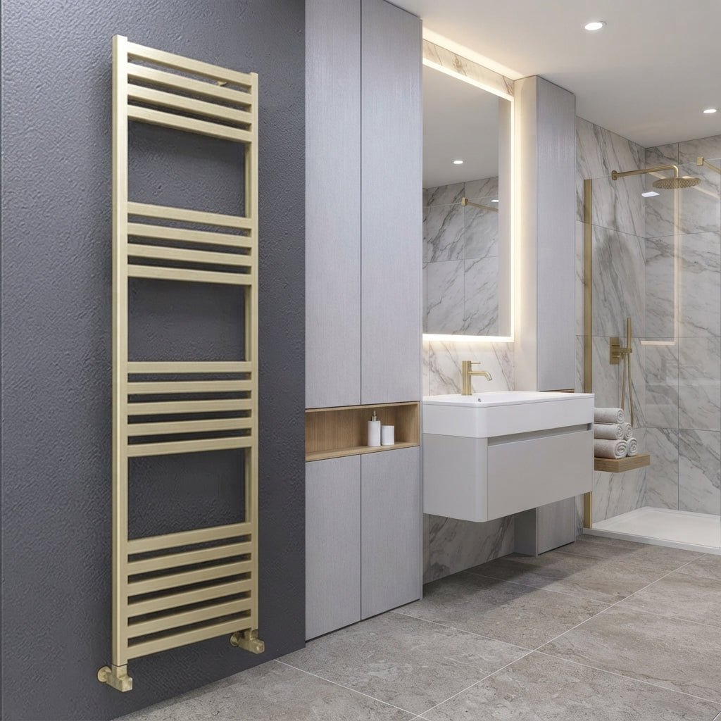 Carisa Fame Aluminium Brushed Brass Bathroom Towel Radiator in 400H x 1000W