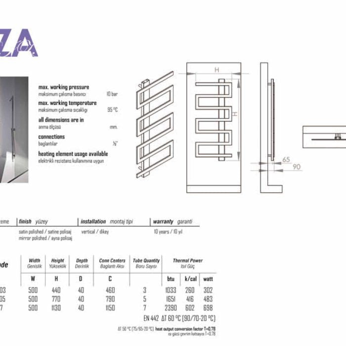 Carisa Ibiza Geometric Stainless Steel Bathroom Radiator in 440H x 500W