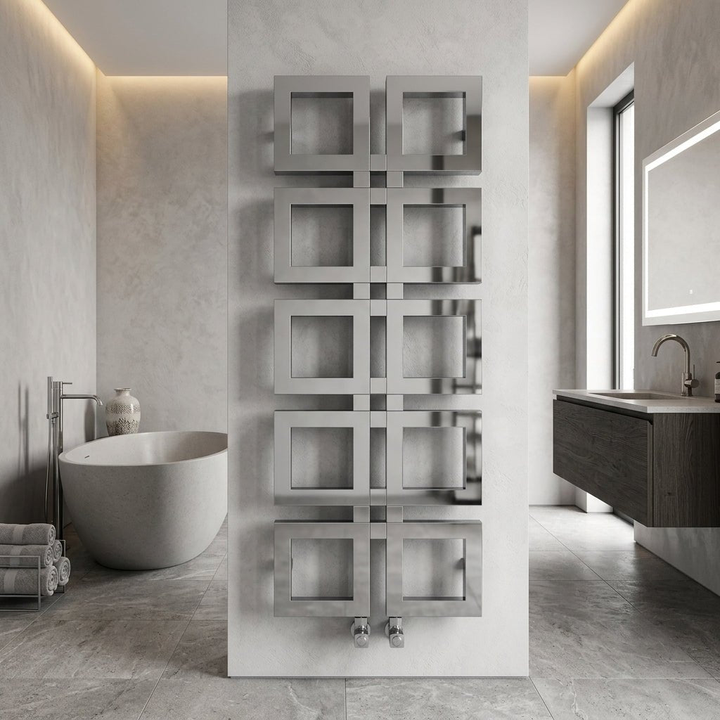 Carisa Knight Bespoke Stainless Steel Designer Heated Towel Rail | CUSTOM MADE in Textured White RAL