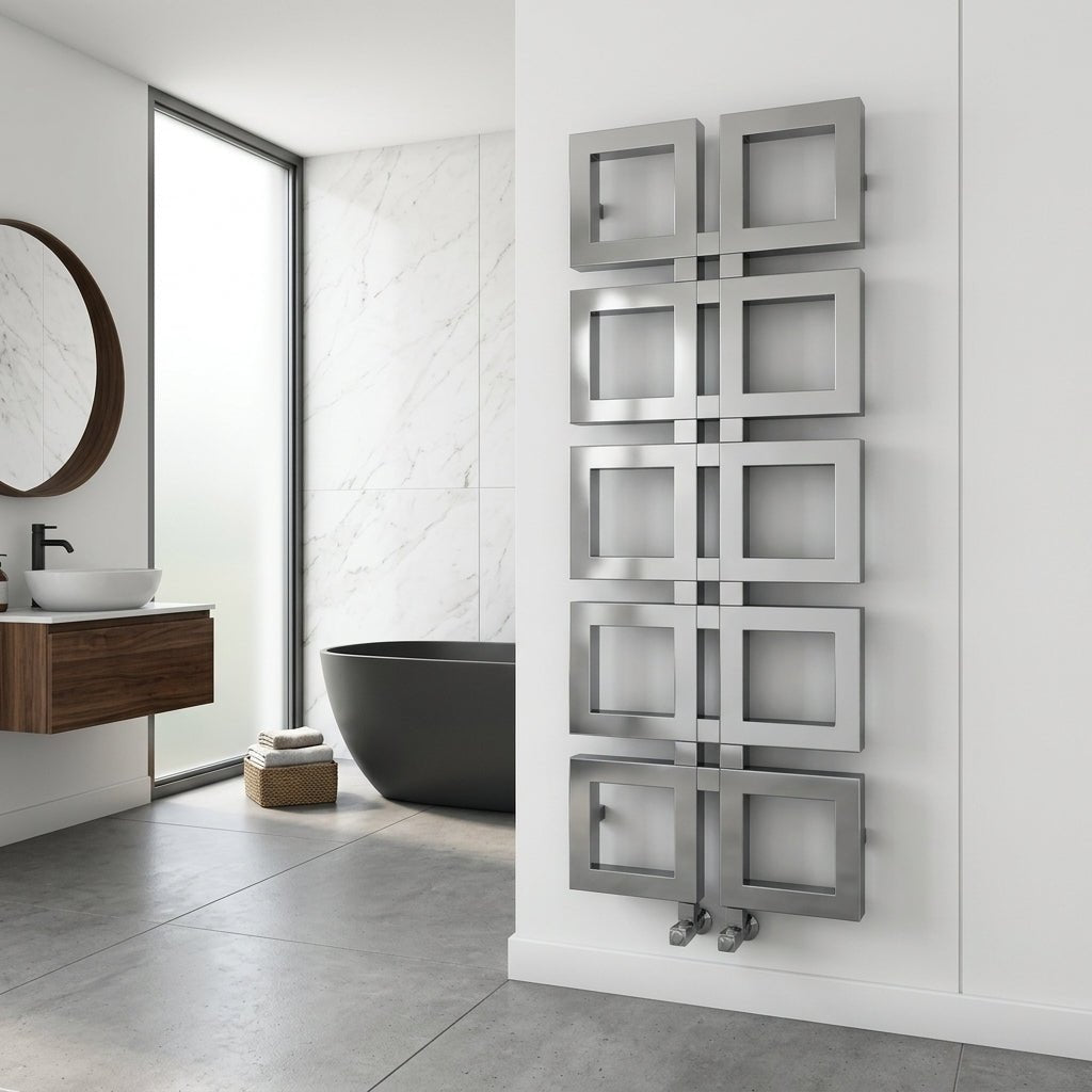 Carisa Knight Bespoke Stainless Steel Designer Heated Towel Rail | CUSTOM MADE in Textured White RAL