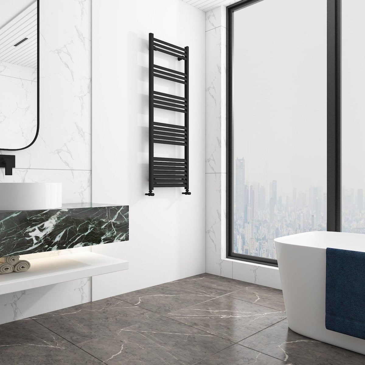 Carisa Lara Tier Aluminium Designer Towel Radiator in Textured Black in 800H x 300W
