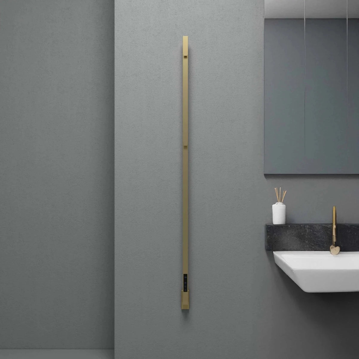 Carisa Maxim Dry Electric Vertical Heated Steel Towel Rail in Brushed Brass