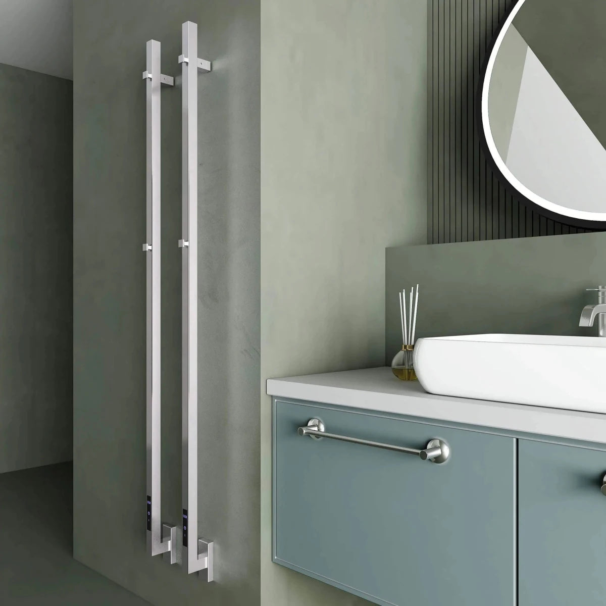 Carisa Maxim Dry Electric Vertical Heated Steel Towel Rail in Mirror Polished