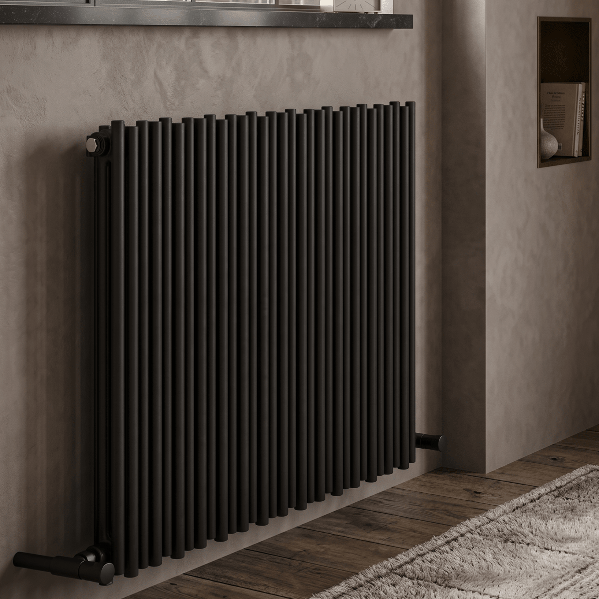 Carisa Pipette Horizontal Thin Column Designer Aluminium Radiator in 600H x 660W