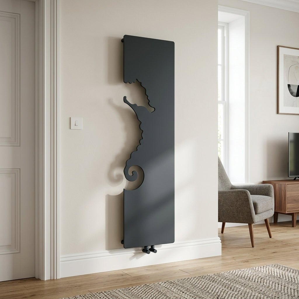 Carisa Plymouth Seahorse Flat Panel Steel Designer Radiator in Textured Anthracite in Textured Anthracite