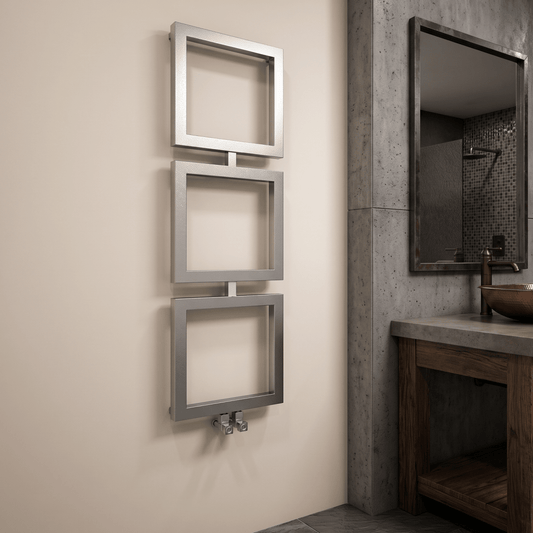 Carisa Ruma Stainless Steel Square Trio Modern Towel Radiator in 840H x 400W